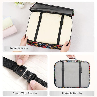 BAGAIL 8 Set Packing Cubes Luggage Packing Organizer Bags for Travel Accessories-Black Floral