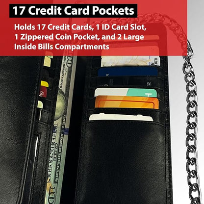 IBRO VINTAGE Motorcycle Chain Wallet for Men – Premium Cowhide Leather, RFID Tri-Fold Biker Wallet with Heavy Duty Chain for Bikers Truckers & Hunters, Credit Card Money Organizer Long Wallet