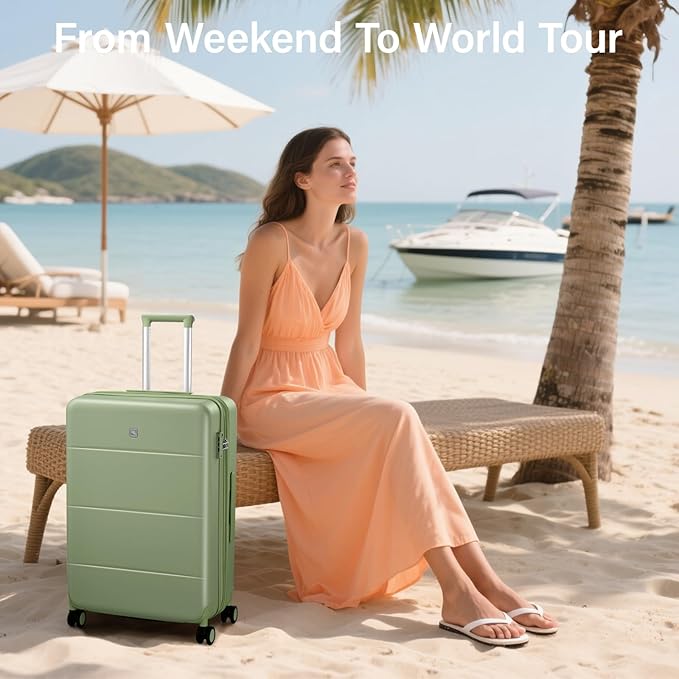 Hanke Expandable 28 Inch Luggage with Spinner Wheels, Hardside Large Suitcase, All-PC Hard Shell Checked Luggage, TSA Lock, Durable Checked-Large (Bamboo Green, 114L)