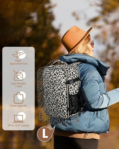 Travel Backpack for Women Man, Waterproof Personal Item Travel Bag Airline Approved Laptop Backpack Bookbag Weekender bags for Business,Travel, Work Fits 15.6 inch Laptop(Medium,Leopard)