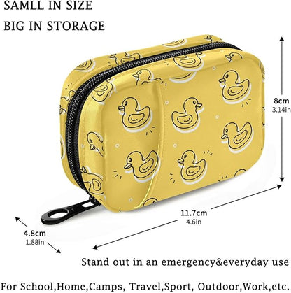Fustylead Yellow Rubber Duck Pill Organizer Travel Bag, Small Portable Pill Case Cute for Vitamin Fish Oil Supplements Medicine Organizer with Zipper