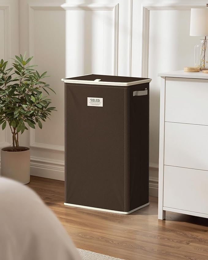 SOLEDI Laundry Hamper with Lid 100L Large & Tall Collapsible Laundry Basket, Clothes Hamper with Bag Removable Easy to Carry, Dirty Hampers for Bedroom, Bathroom, Dorm, College, Chocolate