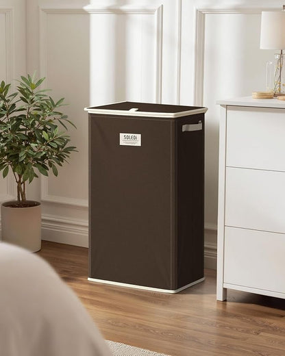 SOLEDI Laundry Hamper with Lid 100L Large & Tall Collapsible Laundry Basket, Clothes Hamper with Bag Removable Easy to Carry, Dirty Hampers for Bedroom, Bathroom, Dorm, College, Chocolate