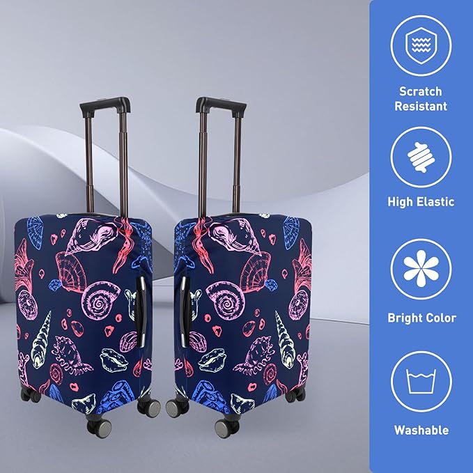 Travel Luggage Cover Protector Stretchy Washable Suitcase Cover With Zippers For 31-32 Inch Luggage (XL, Blue, Seashell)