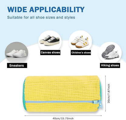 Shoe Washing Machine Bag, 2Pcs Laundry Shoe Bags for Washer and Dryer, 360° Deep Clean, Reusable Cleaning Kit for All Shoe Sizes, Endurable Zipper Washing Bag for Sneaker Gym Shoes, Yellow