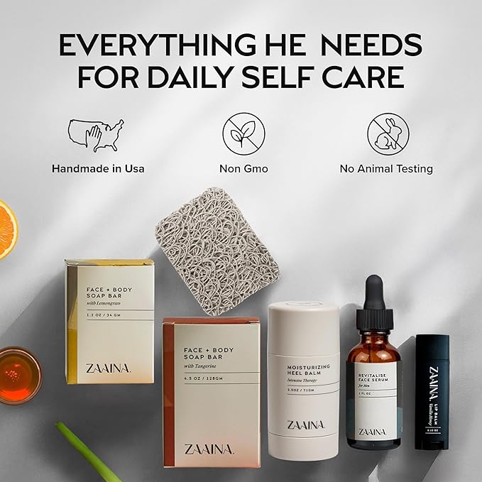 ZAAINA Men’s Self Care Package, Relaxation Spa Gift Set for Him - Luxury Natural Handmade Grooming Kit for Husband Dad Friend, Birthday & Christmas Gifts for Men (Deluxe Set)