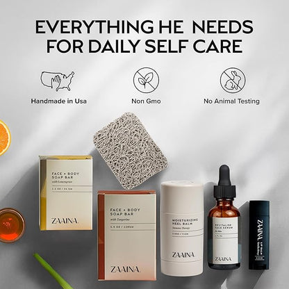 ZAAINA Men’s Self Care Package, Relaxation Spa Gift Set for Him - Luxury Natural Handmade Grooming Kit for Husband Dad Friend, Birthday & Christmas Gifts for Men (Deluxe Set)