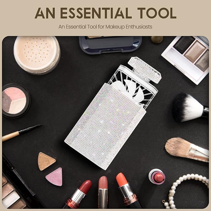 LIGHTDESIRE DIY Bling Crystal Rhinestones Handheld Mini Personal Cooling Fan, 3 Speeds Mode with Crystal Rhinestones Sticker Sheet (White Fan with DIY Diamonds)