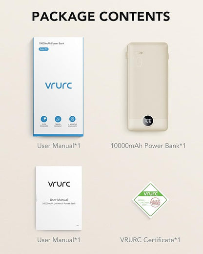 Portable Charger Built-in Cables and AC Wall Plug, USB C Power Bank 10000mAh, Travel Battery Portable Phone Charger Compact Lightweight External Battery Pack for Smart Phones, Tablets etc-Light Coffee