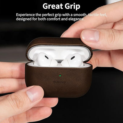 Belemay Handcrafted Full-Grain Vegetable-Tanned Leather Case for AirPods Pro 3rd Gen (2025), Two-Tone Effect, Natural Patina, Compatible with MagSafe, Compatible with Airpods Pro 3, Bourbon Brown