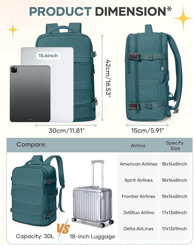 Travel Backpack For Women Men Airline Approved Carry On Backpack Flight Approved Waterproof Sports Luggage Backpack Casual Daypack Small Hiking Backpack