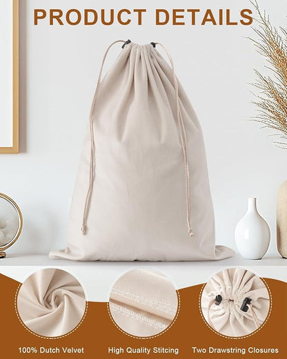 FantasyLife Shoe Bags for Travel, Washable Dust Bags for Storage & Packing, Flannel Shoe Pouch with Drawstring Closure for Purses, Handbags, Shoes & Toys (4, Beige)