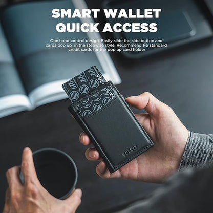 VULKIT Men's Wallet with ID Window Premium Leather Wallets RFID Blocking Minimalist Wallet Pop Up Card Holder Magnetic Closure