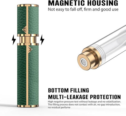 8ML Travel Perfume Refillable Atomizer, Mini Genuine Leather Cologne Sprayer, Protable Pocket Size Empty Fragrance Spray Bottle (Green)