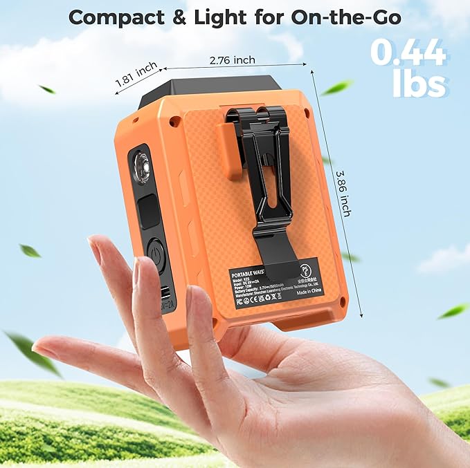 COMLIFE Portable Mini Waist Fan - Rechargeable Clip on Belt Wearable Body Fan, Max 20H Cooling, 5 Speeds 16000RPM Turbo Hands-Free Under-Shirt Neck Fan for Outdoor Jobsite Camping Traveling