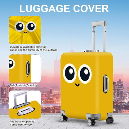 ANNA QUEEN Cute Smiley Face Luggage Cover, Yellow Cartoon Suitcase Protector with Big Eyes Design, Stretchable, Washable Travel Cover for 24-26 Inch Luggage