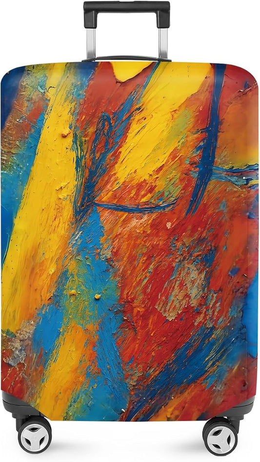 ANNA QUEEN Abstract Art Luggage Cover, Bright Bold Colors and Textures, Stretchable, Washable Travel Protector for 20-34 Inch Suitcases