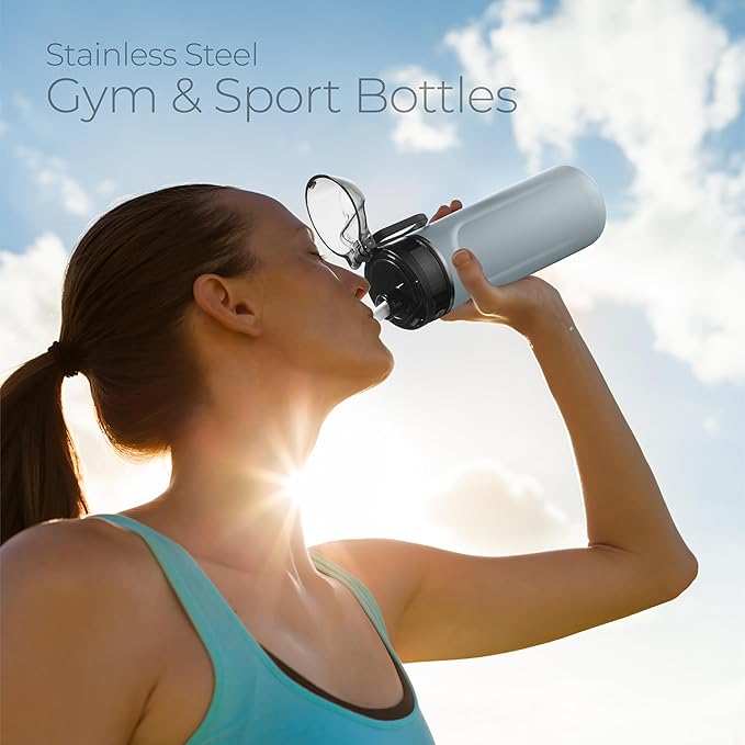 SipX™ Triple-Insulated Stainless Steel Water Bottle - 18oz. With Straw Lid, BPA-Free Reusable Insulated Water Bottle Keeps Cold For 12 Hours, Metal Water Bottle Made Of Sustainable Material For Hiking