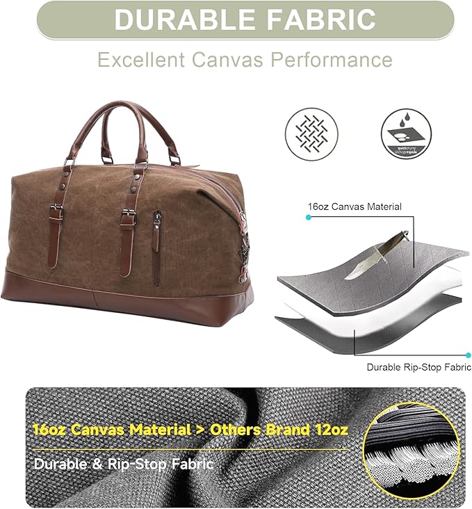 Canvas Duffle Bag, 35L leisure Stylish Canvas Travel Duffel Backpack Multifunctional Overnight Weekender Overnight Travel Bag for Men & Women (brown)