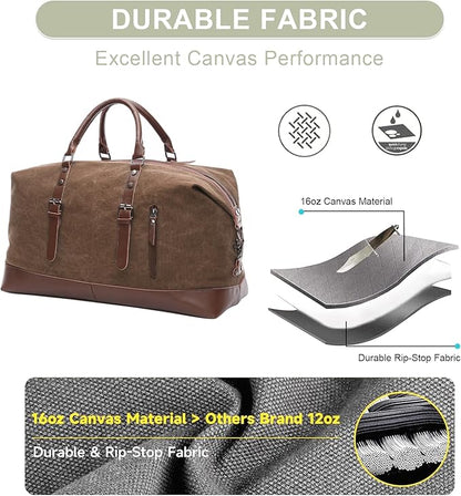 Canvas Duffle Bag, 35L leisure Stylish Canvas Travel Duffel Backpack Multifunctional Overnight Weekender Overnight Travel Bag for Men & Women (brown)