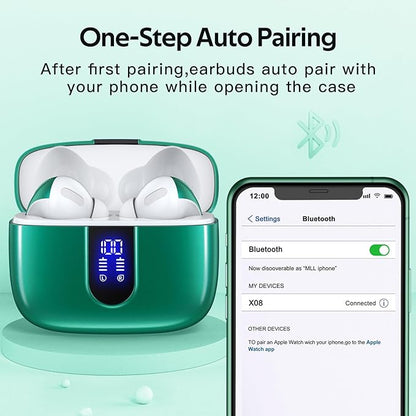 TAGRY Bluetooth Headphones True Wireless Earbuds 60H Playback LED Power Display Earphones with Wireless Charging Case IPX5 Waterproof in-Ear Ear buds with Mic for TV Smart Phone Laptop Computer Sports