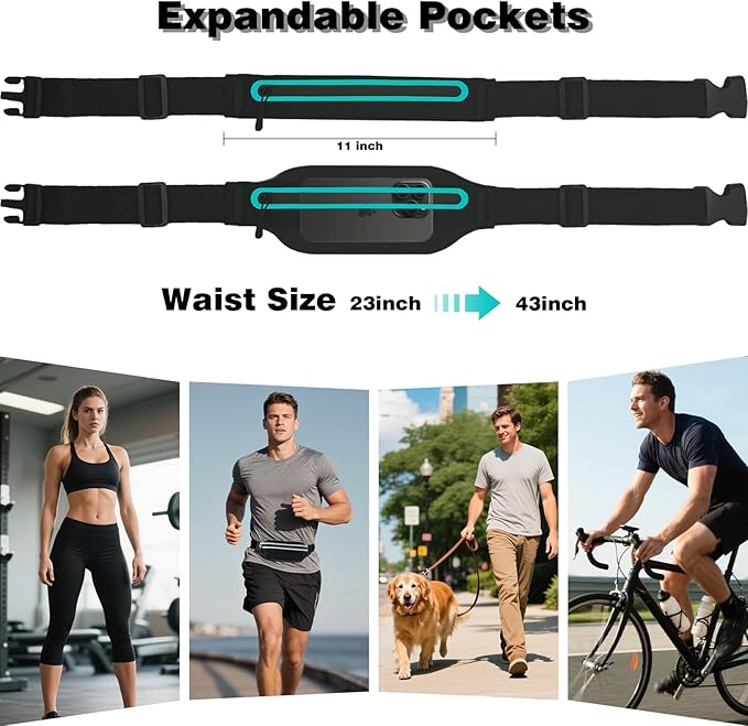 Slim Running Belt Fanny Packs for Women Man,Adjustable WaterProof Running Pouch Waist Bag for Workout Jogging,Elastic Phone Holder for Runner Comes with Reflective Armbands