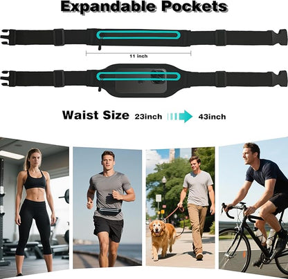 Slim Running Belt Fanny Packs for Women Man,Adjustable WaterProof Running Pouch Waist Bag for Workout Jogging,Elastic Phone Holder for Runner Comes with Reflective Armbands