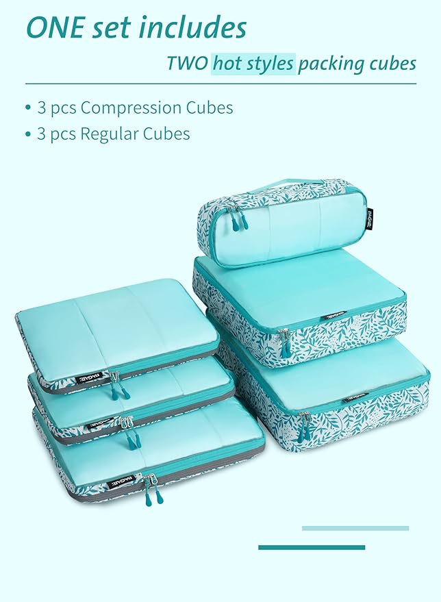 Bagail Ultralight Compression Cubes 7 Set - 3 Packing Cubes, 3 Organizers, and 1 Shoe Bag