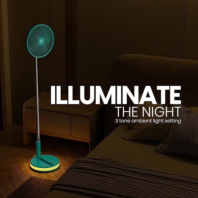 VENTY Portable Fan - Wireless Battery Operated Fan - 4 Speeds - LED Lighting - Carry Case & Remote Control - Cruise Travel - Outdoor Travel RV Power Bank With USB-C Port (Mint with Case)