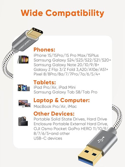 CableCreation USB C to USB A Cable 3FT, 10Gbps USB C to USB 3.2 USB 3.1 Gen2 USB A to C Data Cable, Android Auto 3A Fast Charge Cord for Type C External SSD MacBook, Galaxy S24+, iPhone 15/16+