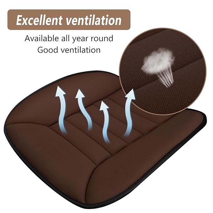 MYFAMIREA Car Seat Cushion Pad 1.2" Thick Comfort Protector for Car Driver Seat Office Chair Home Use Memory Foam Cushion with Non Slip Bottom, 20'' x 18.5'', Coffee
