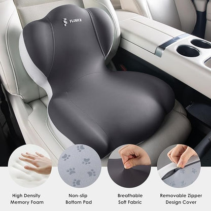 FLORICH Memory Foam Truck Seat Cushion,Car Seat Cushion and Lumbar Support Pillow for Office Chair Ergonomic Back Support & Sciatica Relief for Long Drives(Light Grey)