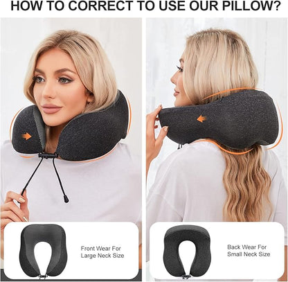 TALLGO Travel Pillow, Best Memory Foam Neck Pillow Head Support Soft Pillow for Sleeping Rest, Airplane Car & Home Use (Black-E)