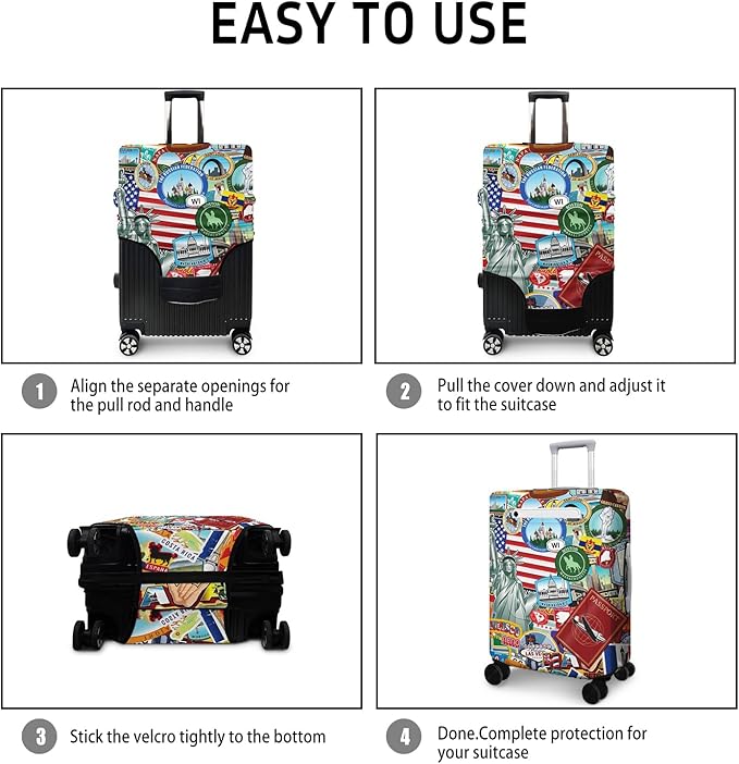 Statue of Liberty Travel Luggage Cover, Travel-Themed Suitcase Protector Stretchable, Washable Travel Suitcase Cover (L for 25-28 Inch Luggage)
