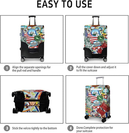 Statue of Liberty Travel Luggage Cover, Travel-Themed Suitcase Protector Stretchable, Washable Travel Suitcase Cover (S for 18-20 Inch Luggage)