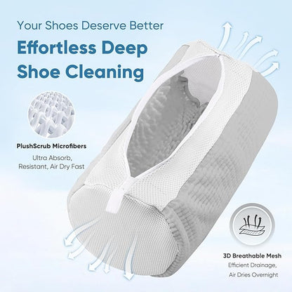Shoe Washer Machine Bag 2Pack - Reusable Shoe Laundry Bag with Mesh Socks Washing Bag - 360°Deep Protective Cleaning Bags for Sneakers Delicate Footwear - Home Dorm Travel Essentials, Grey