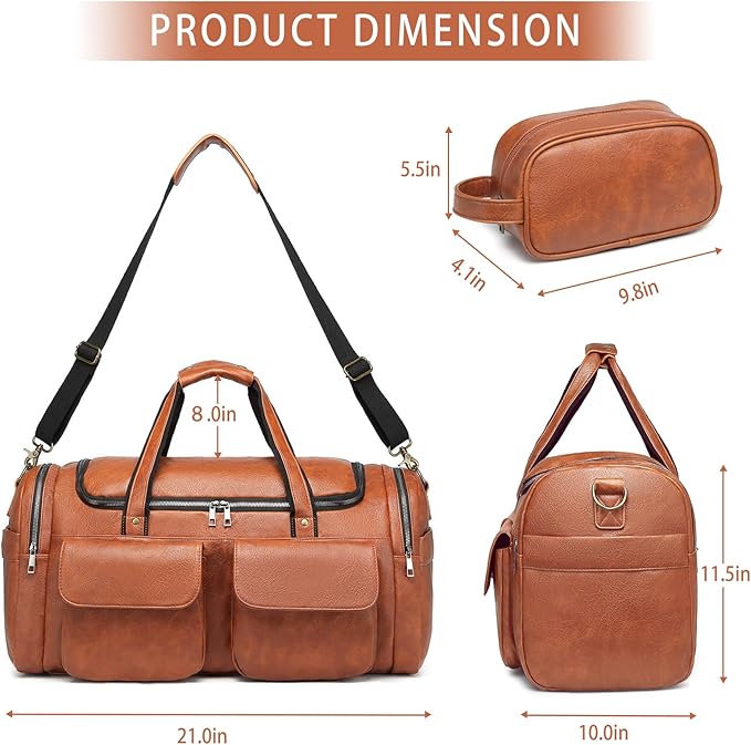 Travel Duffel Bag for Men, Large PU Leather Carry on Duffle Bag for Traveling, Waterproof Overnight Weekender Gym Bags with Shoe Compartment - Perfect for Daily Use/Birthday Gift