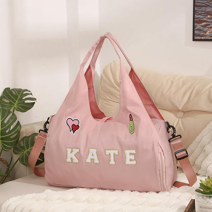 Personalized Duffel Bag Custom Sport Gym Travel Bags Embroidered Name Text Customized Dry Wet Separated Weekend Waterproof Bag for Women Men (C-Pink)