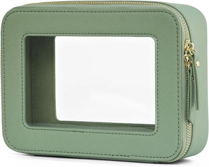 Popvibe Clear Makeup Bag Travel Cosmetic Case Transparent Toiletry Bag with Zipper, Portable Make Up Organizer Traveling Compact Car Bag for Essentials