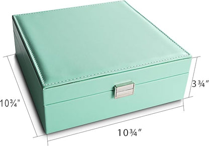 Frebeauty Earring Organizer Classic Jewelry Box 50 Slots Double Layer Jewelry Storage Case with 6 Necklace Hook and Bracelet Pocket(Turquoise)