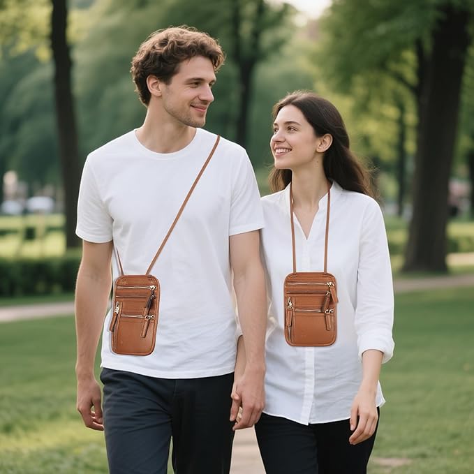 Sizobi Neck Wallet for Traveling Women Men, RFID Blocking Leather Passport Holder Travel Pouch, Family Travel Document Organizer Passport Wallets,International Travel Must Haves Travel Accessories