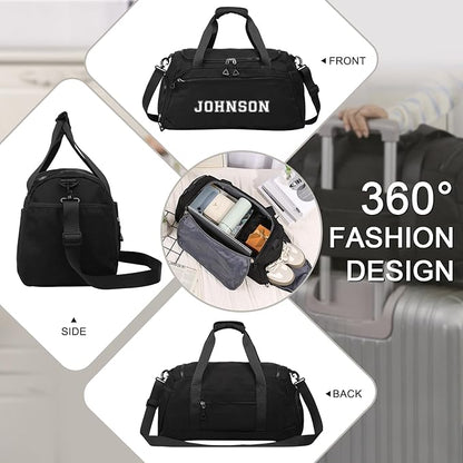Personalized Duffel Bag Custom Sport Gym Travel Bags Embroidered Name Text Customized Dry Wet Separated Weekend Waterproof Bag for Women Men (A-Black)