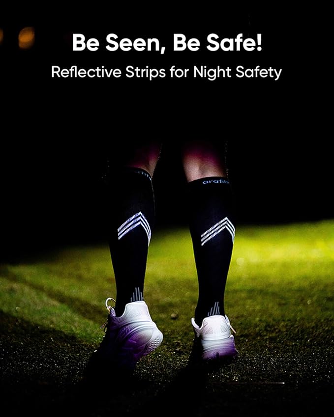 Compression Socks for Men & Women | Premium Lycra Spandex | 15-20mmHg Support for Circulation | Reflective Strips（Ⅳ）