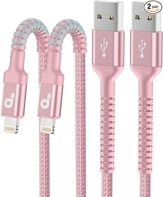 iPhone Charger Cable 3FT 2Pack, USB to Lightning Cable Extra Durable Braided, [Apple MFi Certified] iPhone Charging Cord USB A to Lightning Cable for iPhone 14 13 12 11 8 7 Pro Max and More (Pink)