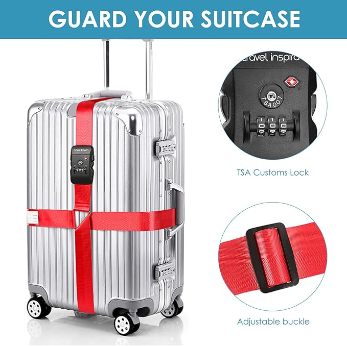 Travel Inspira Luggage Straps for Suitcases with TSA Lock, Protect Your Luggage Anti-Burst, High Visibility Color, Easy to Identify Luggage Adjustable Heavy Duty Belt for 20-32 Inch Suitcases