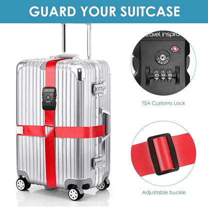 Travel Inspira Luggage Straps for Suitcases with TSA Lock, Protect Your Luggage Anti-Burst, High Visibility Color, Easy to Identify Luggage Adjustable Heavy Duty Belt for 20-32 Inch Suitcases