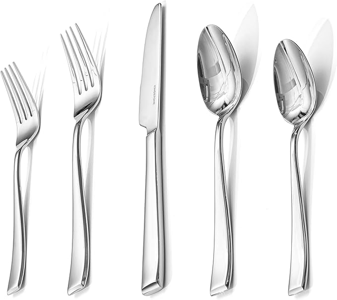KINGSTONE Mirror Polish Silverware Set for 12, 60-Piece 18/10 Stainless Steel Flatware Set, Dishwasher Safe Cutlery Set for Wedding, Home, Restaurant, Knives Spoons and Forks Set