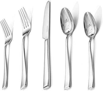 KINGSTONE Mirror Polish Silverware Set for 12, 60-Piece 18/10 Stainless Steel Flatware Set, Dishwasher Safe Cutlery Set for Wedding, Home, Restaurant, Knives Spoons and Forks Set