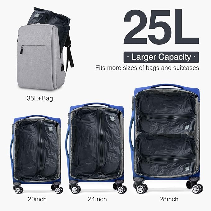 2 PC Travel Vacuum Bags with Pump, IP67 Reusable Vacuum Compression Bags for Travel, Business Trips, Hiking, Camping, Water Activities, Vacuum Seal Bags for Clothing