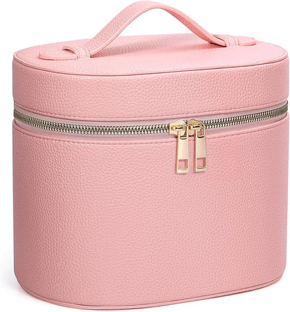 Makeup Case for Women,Travel Make Up Bag Organizer With Compartments and Handle,Portable Cosmetic Bags for Girl,Toiletry Bag for Women - Pink